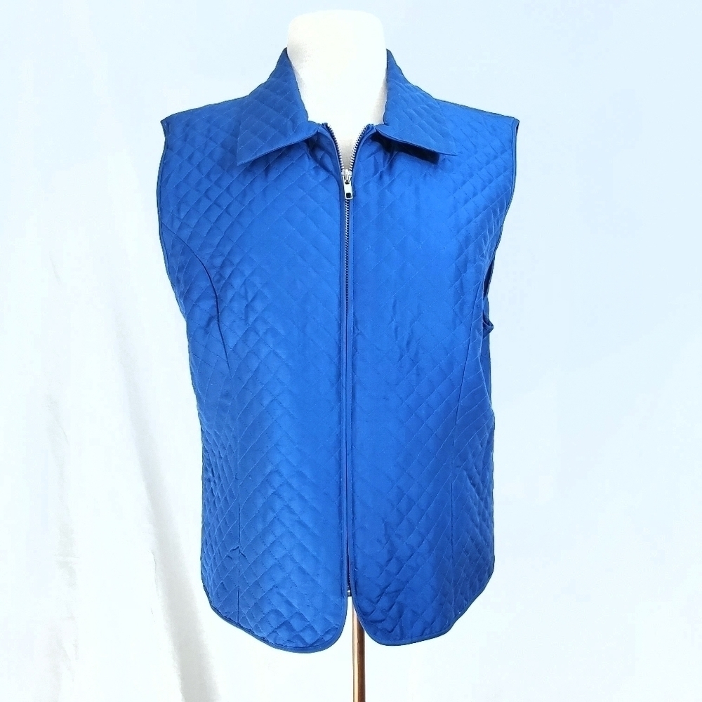 Think Tank Blue Quilted Silk Zip Up Vest
